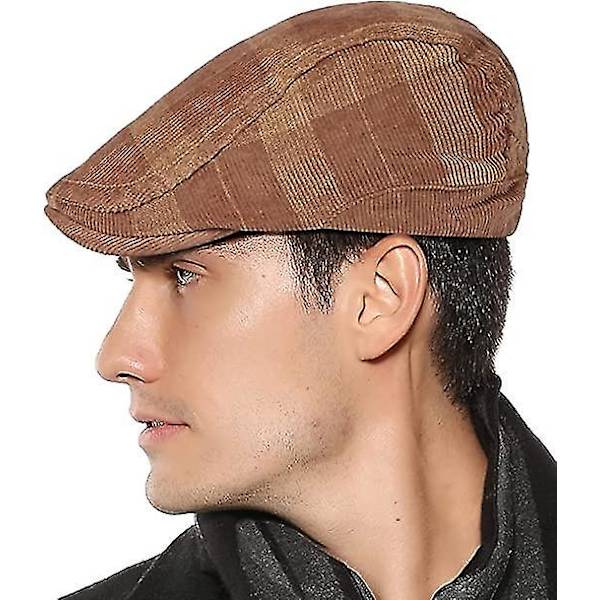 Retro Flat Cap PU Lær Justerbar Hat Høst Vinter Mørk Khaki Herrehatt