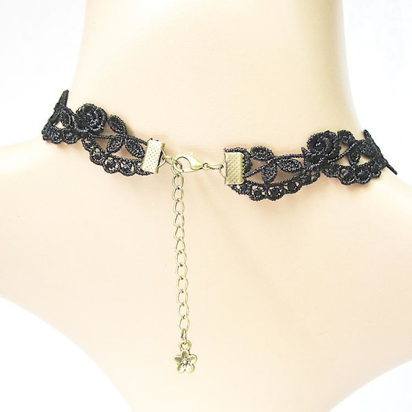 Gotisk svart choker blonder halskjede kongelig hoff vampyr choker halskjede rød rhinestone og svart dråpeformet anheng (rød)（rød）