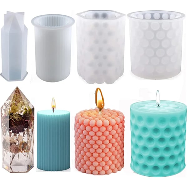 Set med 4 silikonformar för gjutning, ljusform, ljusform, 3D-ljusformar