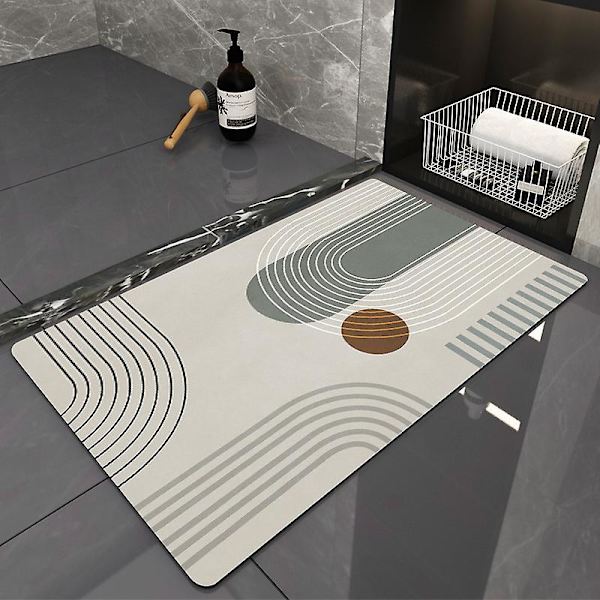 Sklisikker badematte, absorberende gulvmatte 40 x 60 cm myk og komfortabel dusjmatte, diatomitt badematte, grå