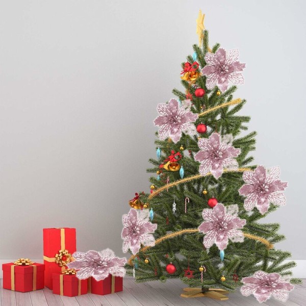 12 stj. julgransprydnader i ett stycke saffransfärgade julgransprydnader (rosa)