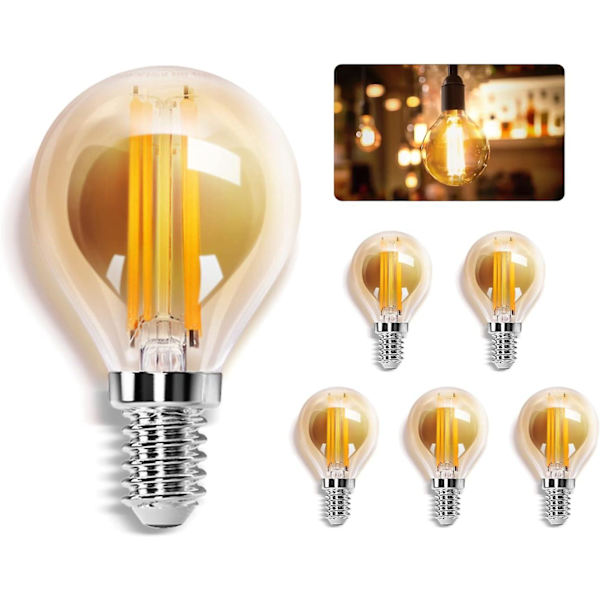 Led Filament Pære E14, Varm Hvid 2700k, 400lm, 4w (svarende Til 37w), Retro Edison Led Pære G45, Pakke Med 5 [energiklasse F]