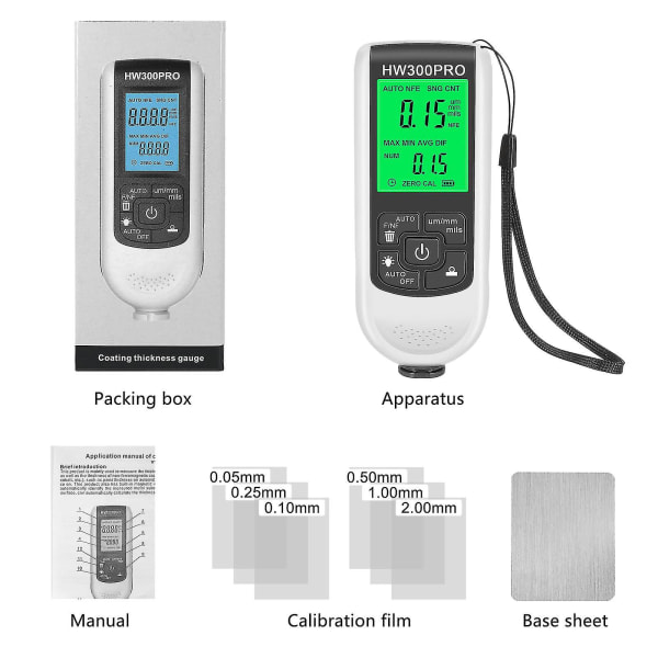 Hw300pro Bil Lakk Tykkelse Måler Metall Lakk Tykkelse Tester Meter（Svart）