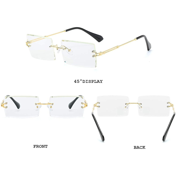 Kehyksettömät suorakaiteen muotoiset aurinkolasit naisille/miehille Ultralight Metal Frame Eyewear Fashion Square Uv400 -lasit Unisex（Läpinäkyvä)