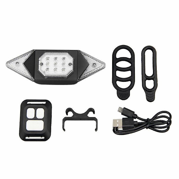 Svart sykkellys, blinklys, vanntett USB-oppladbare LED-baklys med trådløs fjernkontroll, 5 moduser