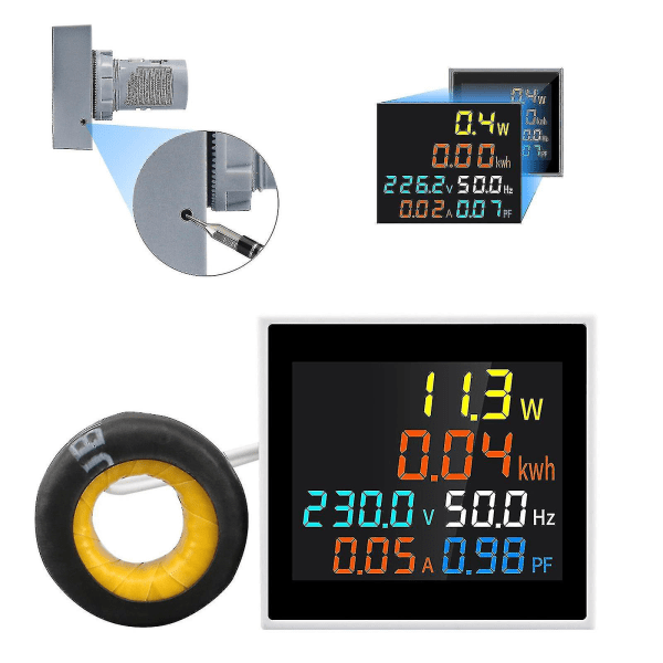 LCD AC-jännitteen, virran, tehon, energian ja taajuuden mittari