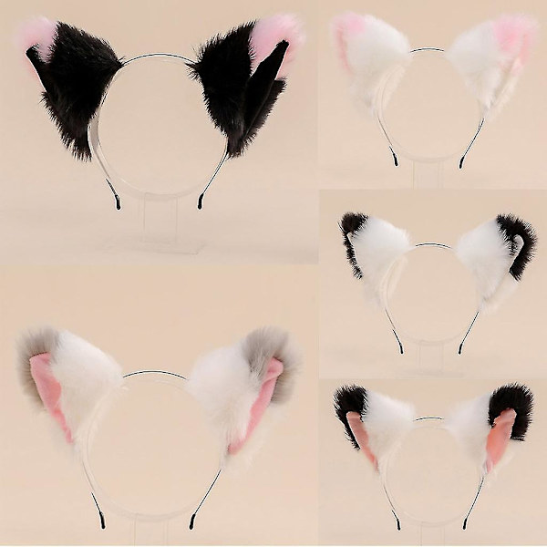 Gradient Färg Block Faux Päls Djur Huvudband Plysch Kattunge Varg Öron Hår Båge Anime Piga Lolita Halloween Fest Cosplay Kostym Huvudbonad