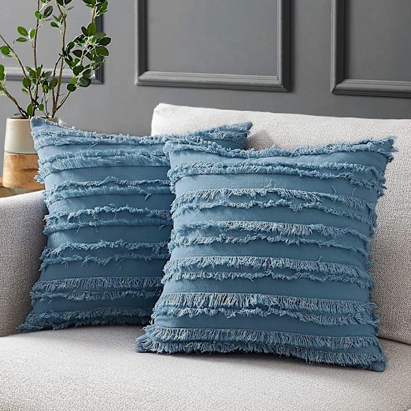 Blå Sofa Bed Throw Pillow Covers, Bomull og Lin Dekorative Pudetrekk, 18 X 18 Tommer, Sett med 2