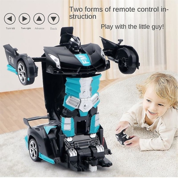 2 i 1 barn elektrisk RC bil transformerande robot leksak present för barn Blå