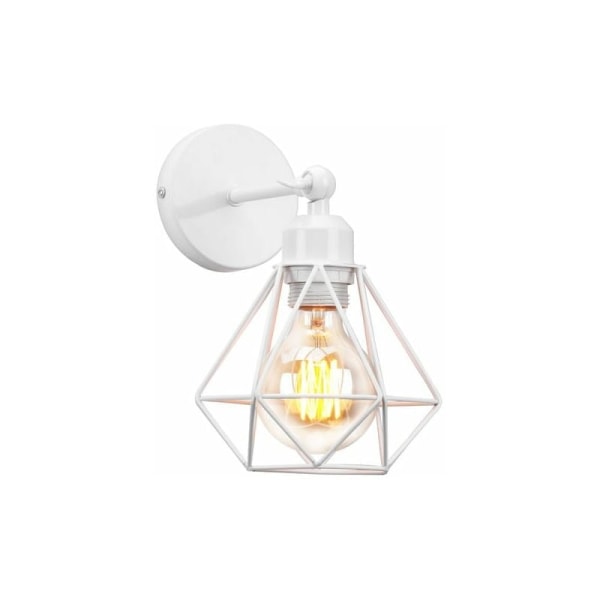 Retro diamantburvägglampa, roterande innerbelysning E27 smidesjärn vägglampa sovrum vardagsrum kök - Vit? DRIVE