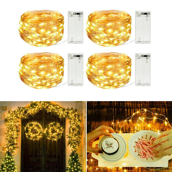 4-pack 3m 30 LED varmvita ljusslingor, batteridrivna för fest, jul, bröllop