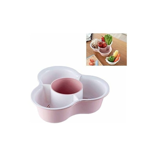 Triangelformad varm gryta plastbricka dubbel fruktbricka fruktskål hushållsförvaring, matlagningstid (färg: rosa)