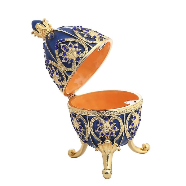Handmålad emaljerad Fabergé-ägg i kunglig stil, Diamante-ägg smyckeskrin för halsband, armband, smycken, heminredning, skrivbordsdekoration, presenter (röd)