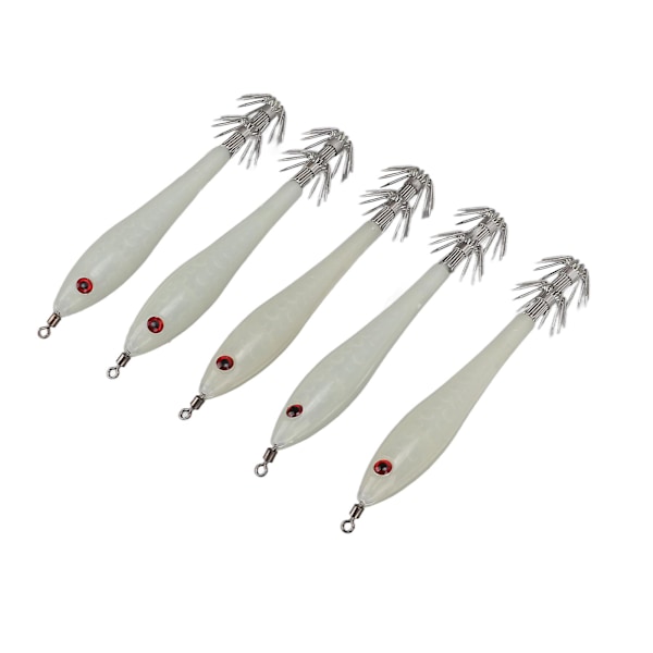 5PCS Hard Fishing Lure Simulation Squid False Bait Hooks Artificial Squid Double Hook JigLuminous White