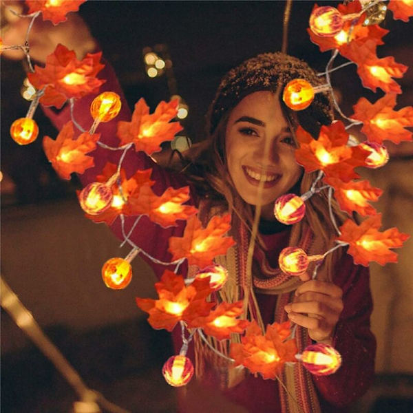 longziming Pumpa Lönnlöv Fe-ljus, Halloween LED Dekorationsljus, Inomhus Utomhus Fest Dekoration Höst Fe-ljus (3m/20 LED)