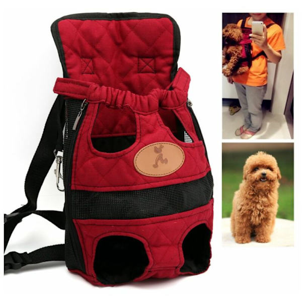 Triomphe Pet Backpack Excursion Bag Carrying Case Hundryggsäck Bröstväska, Röd L