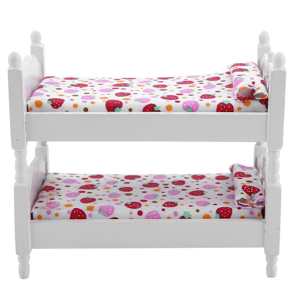 1:12 Dukkehus Mini Møbler Børns Soveværelse Model Køjeseng Legetøj (Pink jordbær)