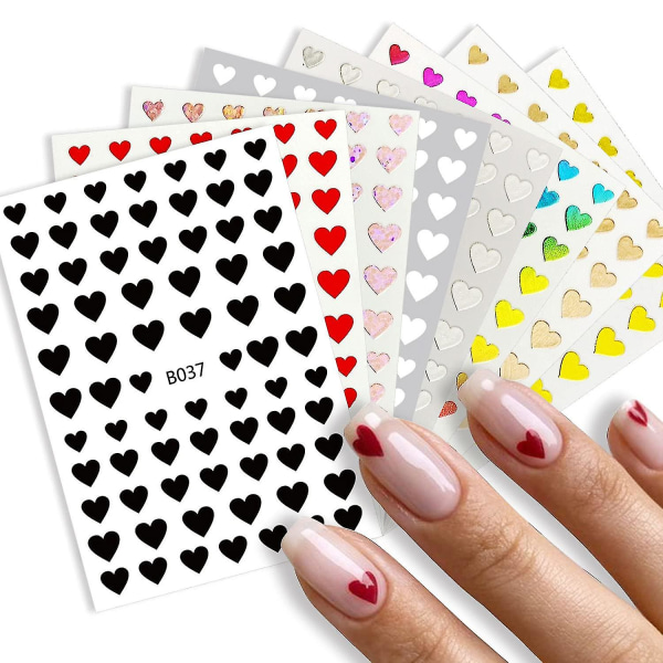 8 ark Hjärtformade Nail Art Stickers, 3d självhäftande Nail Art Stickers , Nail Art Decorations Dekaler Manikyr Tillbehör