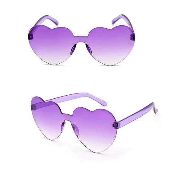 Hjärtformade solglasögon utan ram, transparenta hjärtformade glasögon Gradient Purple