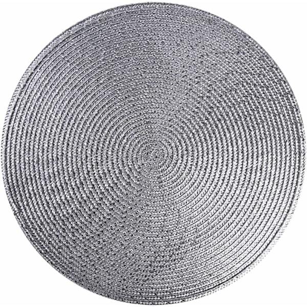 Sats med 4 st placemattor PP bordsnät runda tvättbara värmebeständiga halkfria 38 cm (silvergrå)