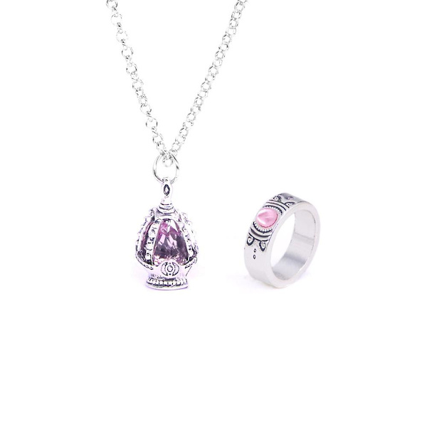 Cartoon Anime Madoka Soul Gem Halsband Hänge Ring Smyckeset Tillbehör Present (rosa)