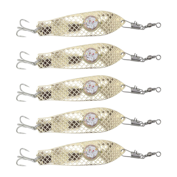 LED Fiske Lokke Lys - 5PCS Rustfritt Stål Flasher Agn med Gull LED Lys for Fiske Tilbehør