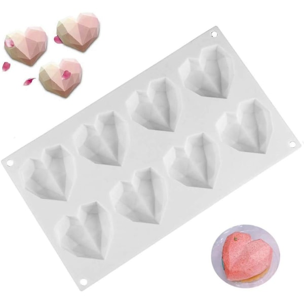 8 Hulrums Silikone Mousse Kageform, Kærlighedsformet Non-stick Kage Bageform