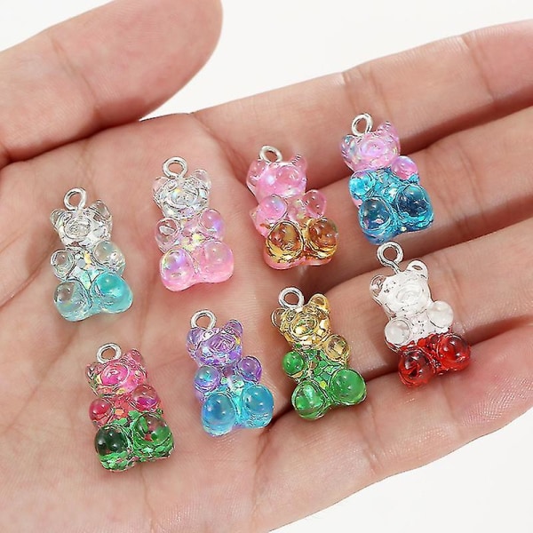 Fargerike Gummy Charms Bjørn Anheng Glitter Resin Bjørn Charms Gummy Bear Perler Charm Halskjede Charms（45PCS，Farge Glitter）