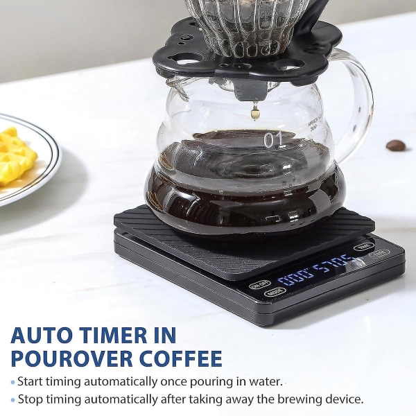 KitchenTour Nano kaffevåg med timer 3kg/0.1g, 3 lägen för espressomaskin och häll över, hög P SXXJ