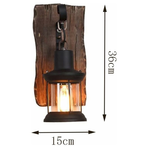 Vägglampa i massivt trä och smidesjärn, retro industriell vägglampa, glaslampskärm, belysningslampor, vardagsrum, restaurang, korridor
