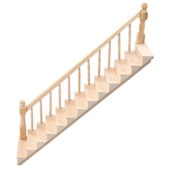 Dockhus Trappor Blanka Rundade Hörn Björk Material DIY Levande Söta 1/12 Skala Miniatyr Trapphus för HantverkVänster