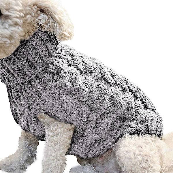 Hundegenser, varm kæledyr frakke strikket uld vintertrøje til små og mellemstore hunde (grå, XL) (XL, grå)