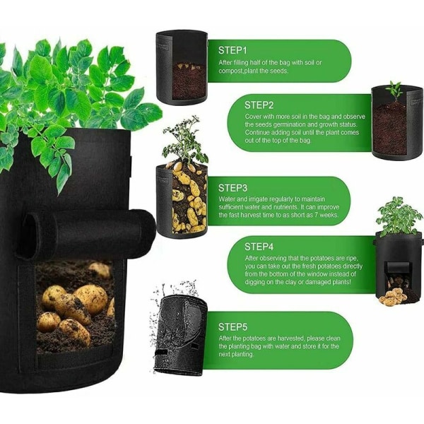 2 st odlingsväskor för potatis, grönsaker, fönster, potatisväskor för plantering av potatis, morötter, tomater, blommor
