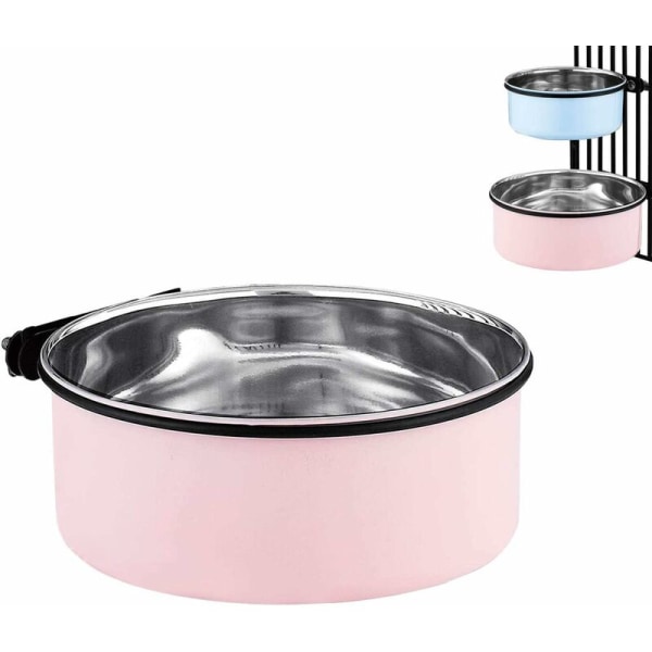 Hängande hundbur och skål, hängskålar i rostfritt stål, små hundskålar och vattenskålar (850 ml)