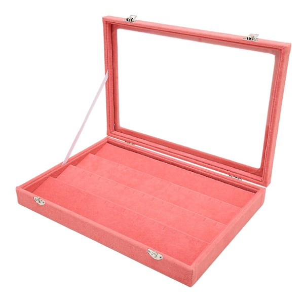 Stiftdisplayfodral Rosa Stor Elegant Massivt Trä Dammtätt Glasfönster Myntdisplayfodral för Smycken Badge Rosa
