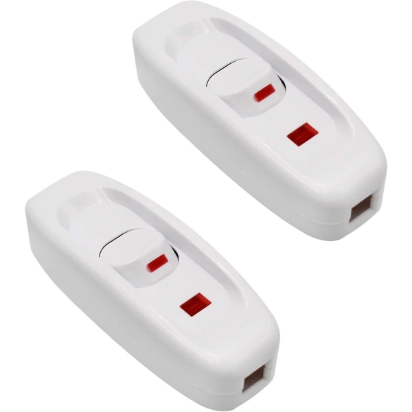 2-pak Ac 250v 10a Inline På/av Vippebryter Skrivebordslampe Kabelbryter Med Hvit Led-indikator