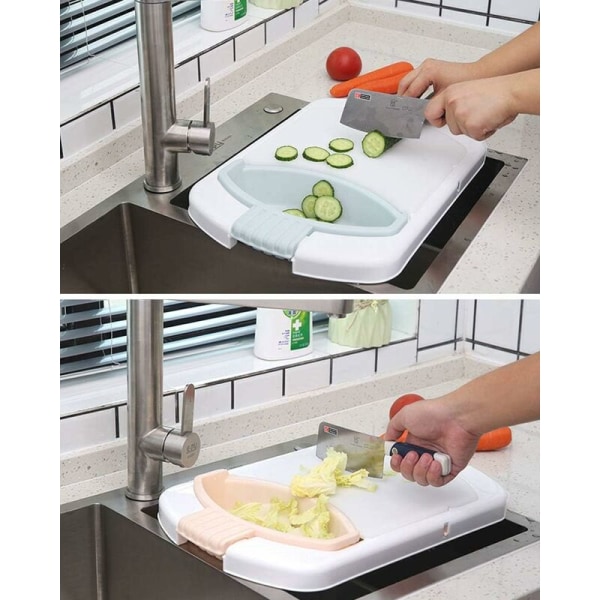 Multifunktionell diskho skärbräda med infällbart handtag 3 i 1 grå - 51 30 7.5 cm