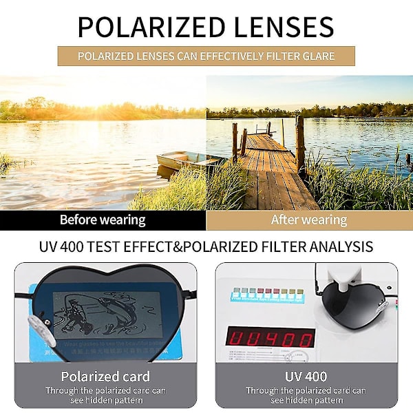 Sydänsilmät Naiset Polaroid Metallirunko Trendikkäät Söpöt Sydämenmuotoiset Aurinkolasit Suojaus Kulta