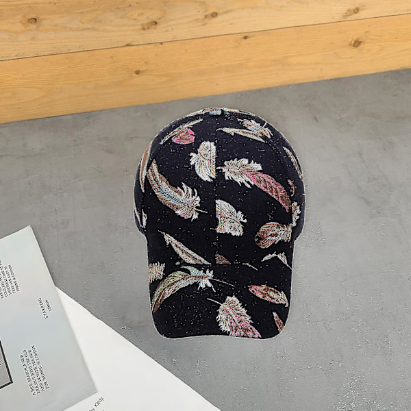 Baseball Cap Casual Foldable Bred Brei Anti-fade Justerbar Solbeskyttelse Pustende Mote Fjær Trykk Utendørslue For Shopping