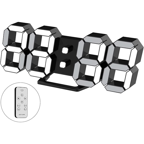 3D LED Digital Væg Ur - Stor Lysende Alarm Ur - Lydløs Snooze Funktion - Justerbar Lysstyrke - 12/24 Timers Dato/Temperatur Display - Kontor Køkken