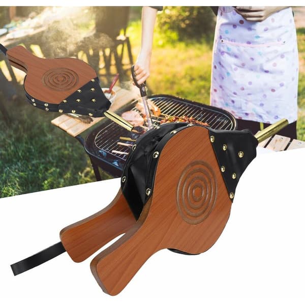 Skorstensbälg Trä Luftblåsare Gjutjärnsmunstycke för Eldstad Utomhus Camping Grill