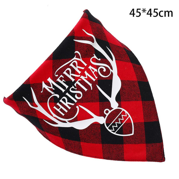 2-pack julsnusnäsdukar för hundar - Triangel Merry Christmas Printing Pläd Pet Scarf Haklappar Tullduk GrönSvart RödSvarta horn