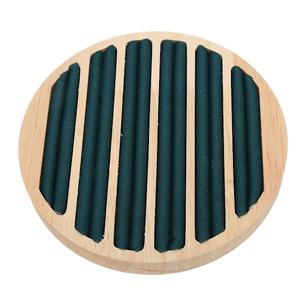 Trä 6 platser rund form ring örhänge förvaringsbricka grön flanell display smycken hållare