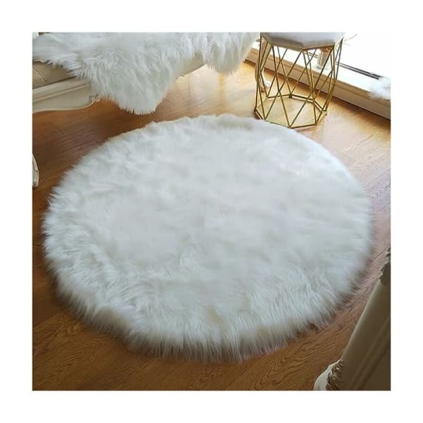 Rund plyschmatta i europeisk stil imitation av australisk ull inomhusgolvmatta heldekorerad vit 90cm