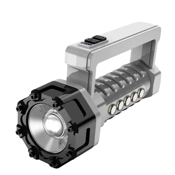 Bærbar USB sterkt lys ladelykt Sidelys COB innebygd batteri display LED utendørs husholdning vanntett lommelykt（grå）