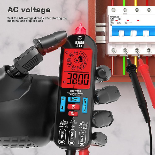 Anti-burn elektrisk digitalt multimeter multifunksjonell bærbar spenningsdeteksjonstester for hjemmet（Uten veske，svart）
