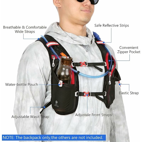 Hydreringsryggsäck, hydreringsryggsäck, lätt löpningsryggsäck, 5 liter, stor kapacitet, utomhuscykelryggsäck för löpning, cykling, jogging