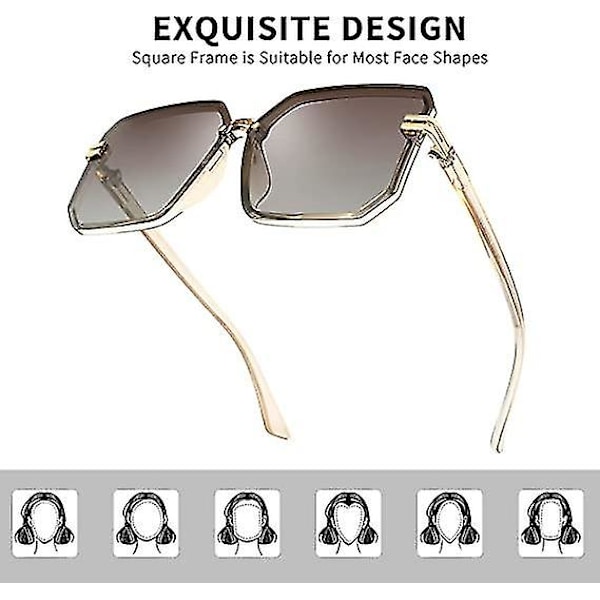 Polariserede solbriller Oversize til kvinder og mænd, ultralette stel solbriller Uv400 Fashion solbriller (gennemsigtig te stel gradient te)