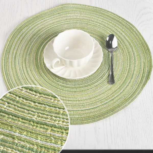 Chartreuse vävd rund bordsmatta set: 4-pack, 15-tums diameter, tvättbar