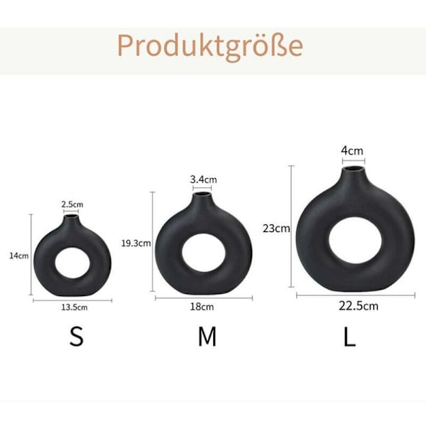 Enkel vas, keramisk vas heminredning enkel dekoration vit enfärgad keramisk blomkruka dekoration vas (svart)-21 5.5 22.5 cm
